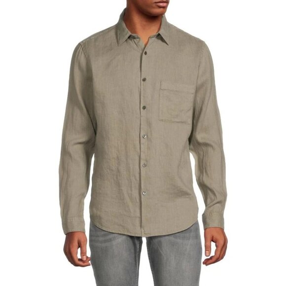 NWT THEORY 100% Linen Irving Shirt Button Up Long Sleeve in WASABI$225 LARGE